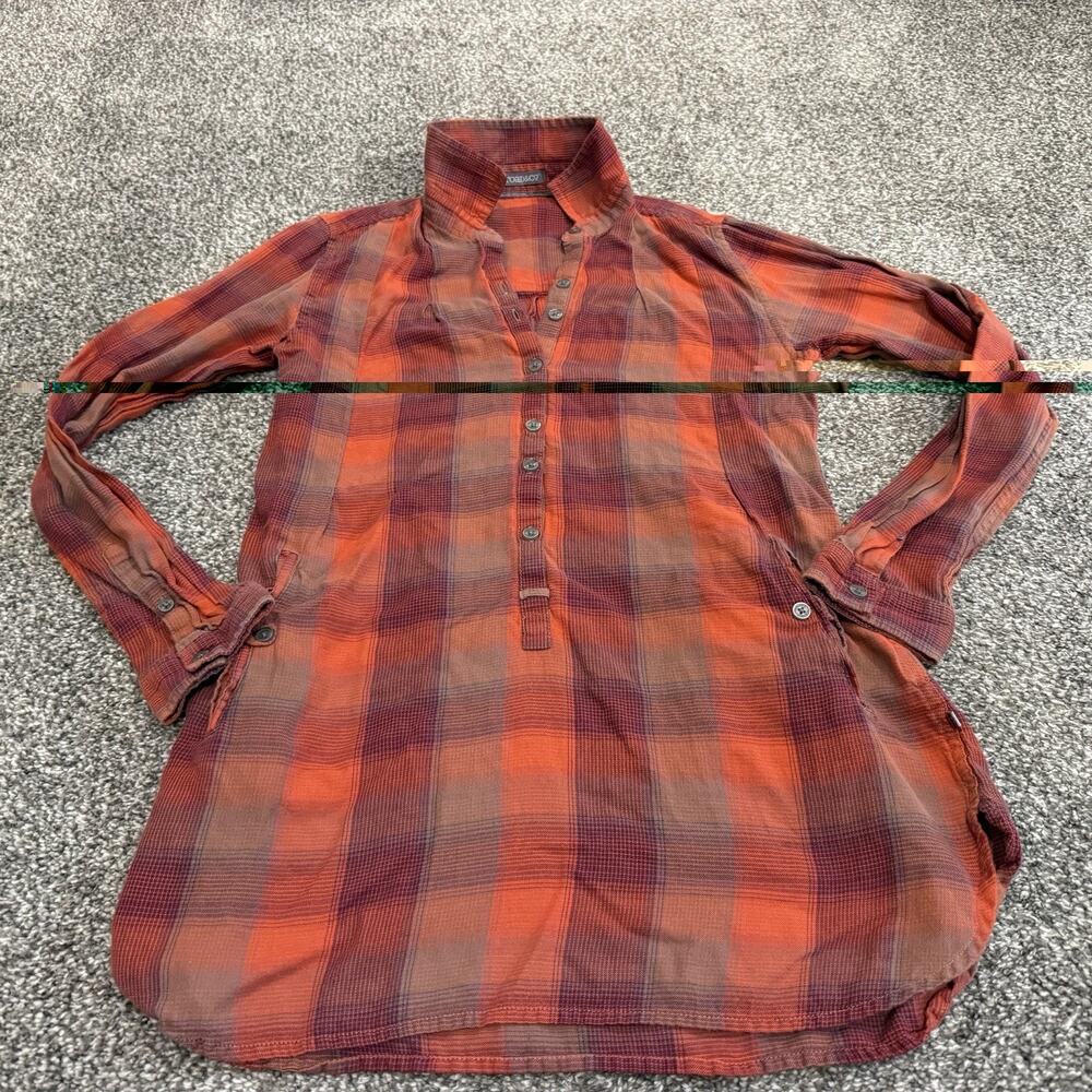 Toad&Co Women S Plaid Tunic Shirt Red Artsy Boho Lagenlook Oversized Cottagecore